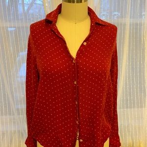 100% silk Lauren by Ralph Lauren red polka dot button up blouse. Size medium